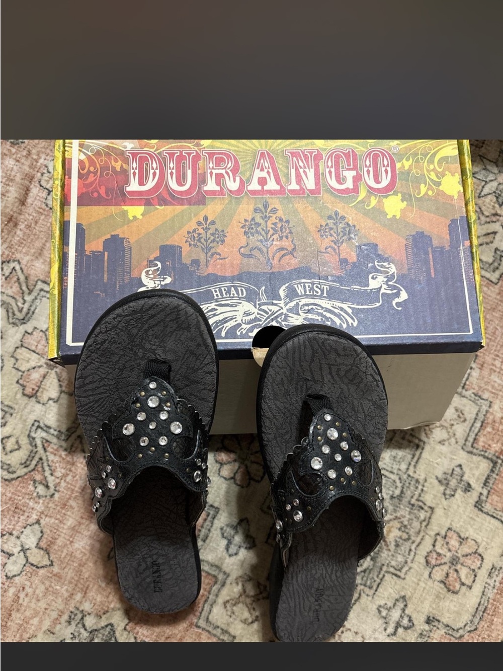 Durango Black Rhinestone Flip Wedge Sandals